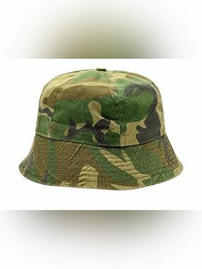 Vintage Camouflage Bucket Hat in Green and Brown W/ Built in Visor